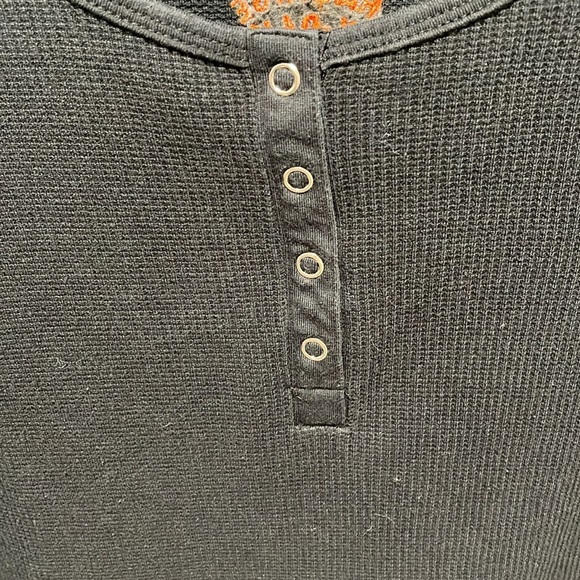 Vintage Harley Davidson Long Steve ribbed waffle knit embroidered black Henley - Picture 7 of 11